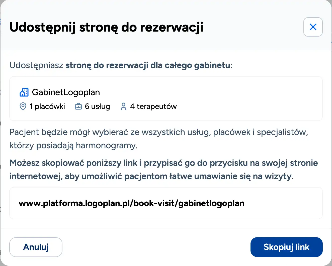 Pobieranie linku do harmonogramu w Logoplan