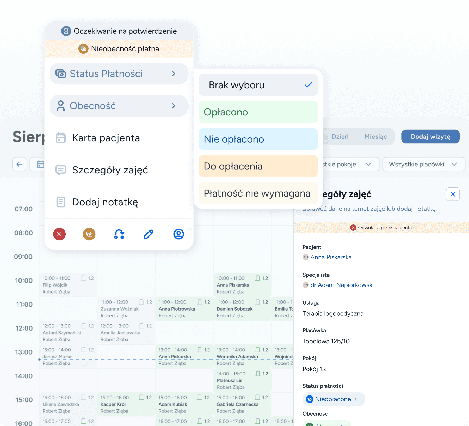 Zarządzanie finansami gabinetu logopedycznego - statusy płatności i kontrola nieobecności pacjentów