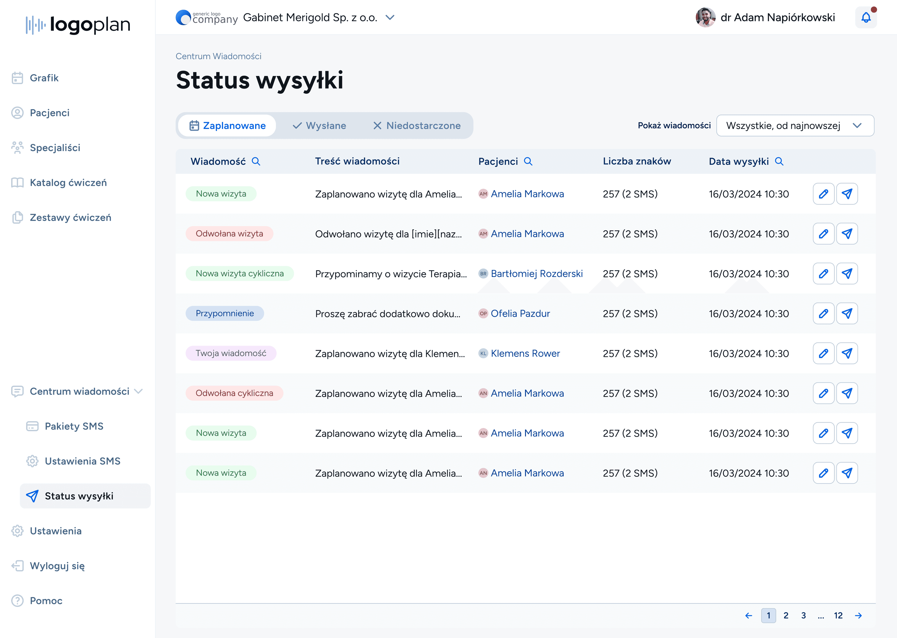 Sprawdzenie statusu wysłanych SMS-ów do pacjentów
