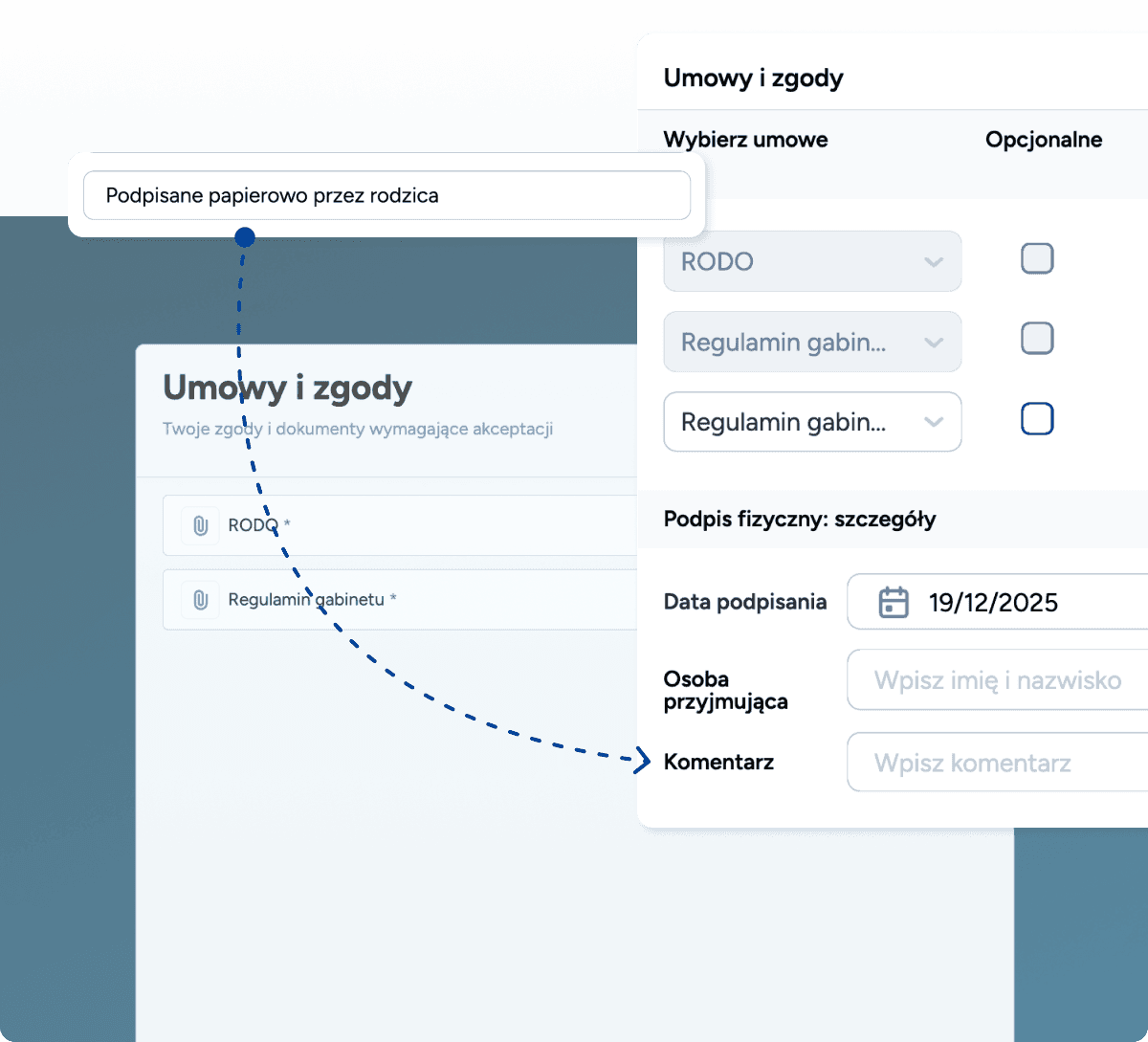 Funkcja w Karcie Pacjenta umożliwiająca ręczne oznaczenie dokumentu jako "podpisany papierowo" w gabinecie.