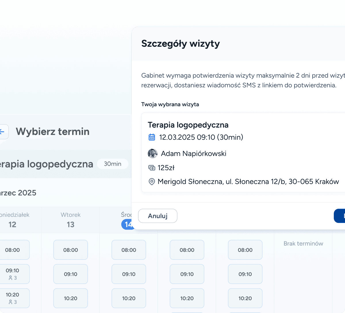 Panel zarządzania wieloma gabinetami logopedycznymi w Logoplanie z możliwością tworzenia osobnych linków do zapisów dla każdej lokalizacji czy terapii online